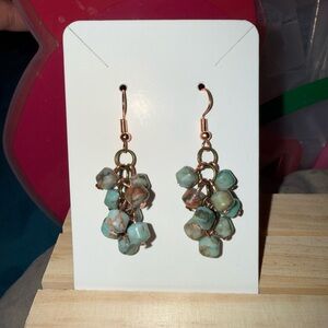 Elegant Blue Stone Cluster Earrings with Copper Finishings